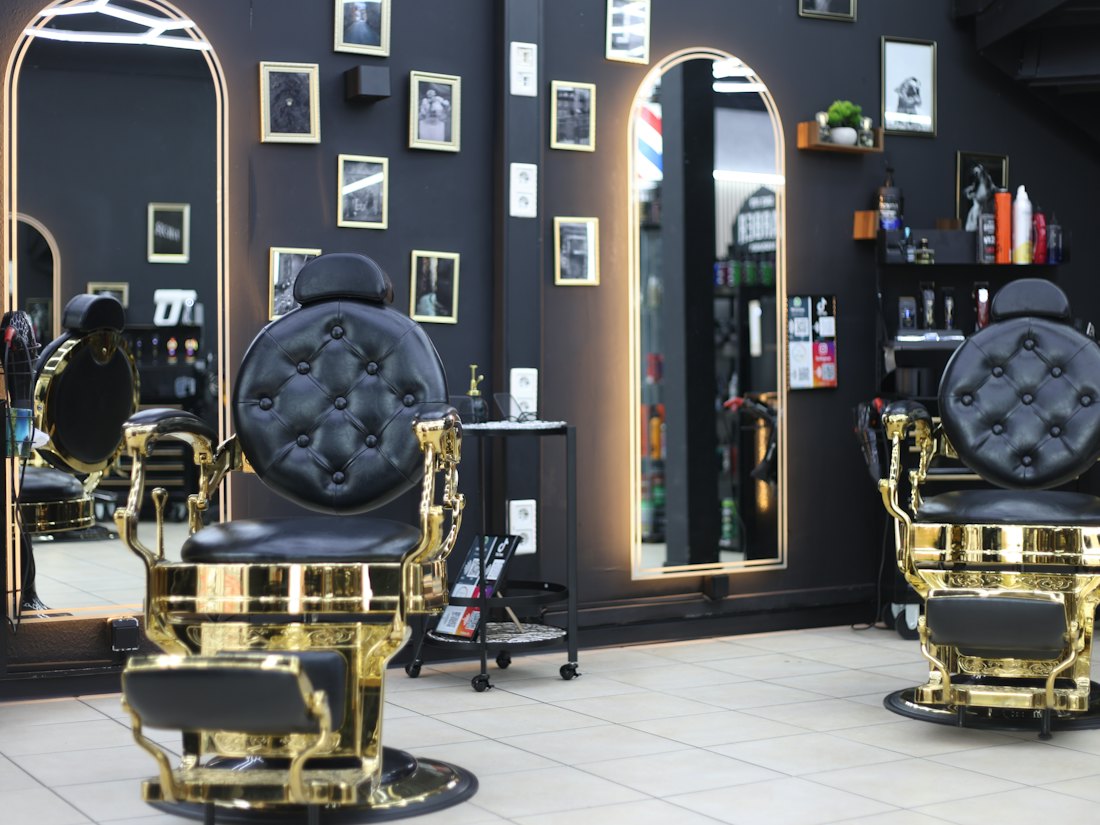 Barbershop interior with chairs and mirrors